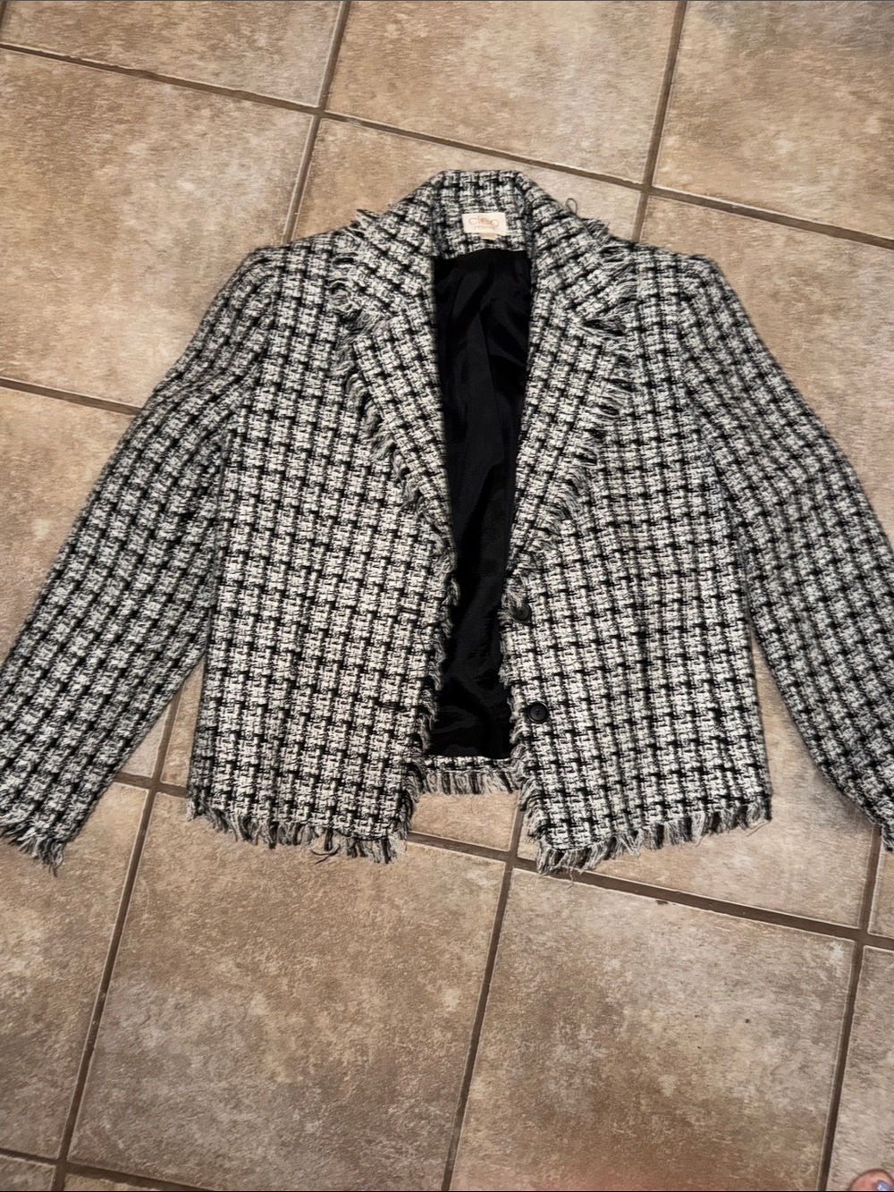 cleo Black and White Tweed Fringed Blazer Jacket